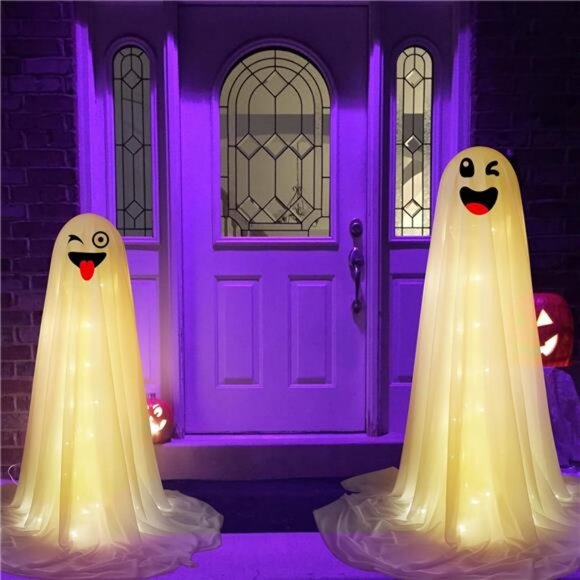 Halloween Ghost Decorations, 2 Pcs Light Up Ghost Kit, Cute Ghost Decoration - Picture 5 of 7
